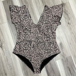 Leopard Print Ruffle Swimsuit